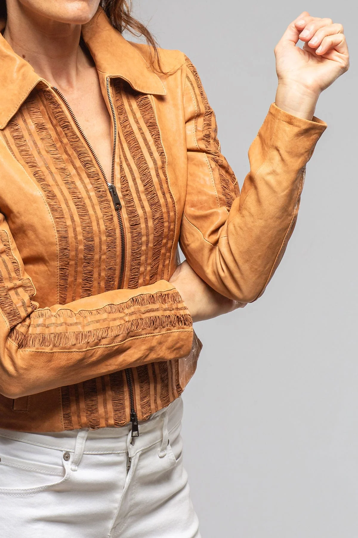 Acoma Lambskin Jacket Weave Detail In Clay - Image 3