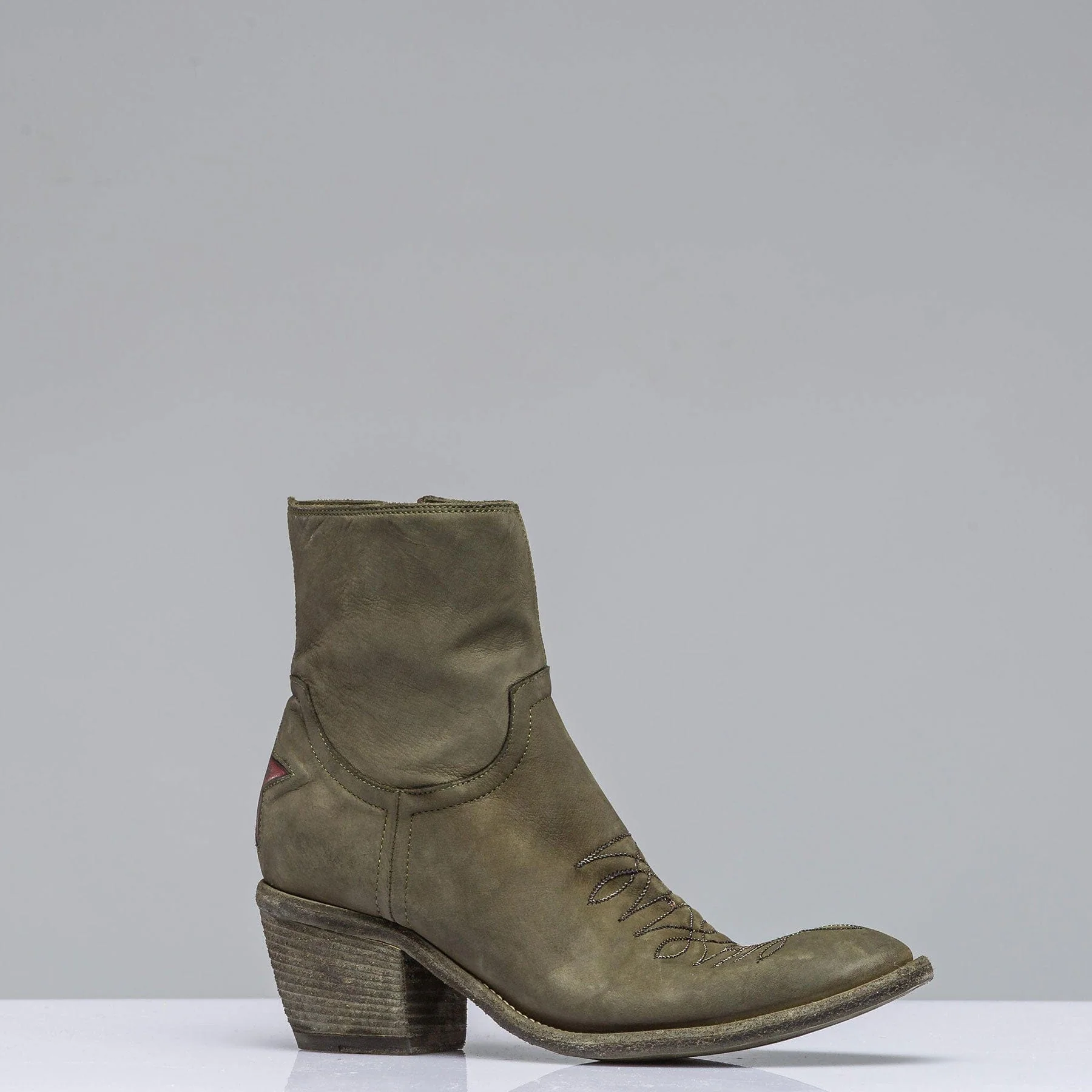 Agave Moss Boot W/ Burgundy Heel Star