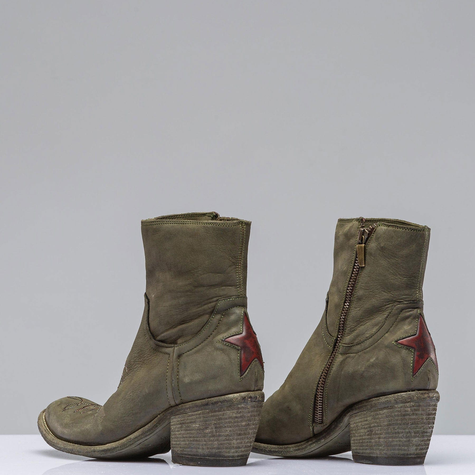 Agave Moss Boot W/ Burgundy Heel Star - Image 3