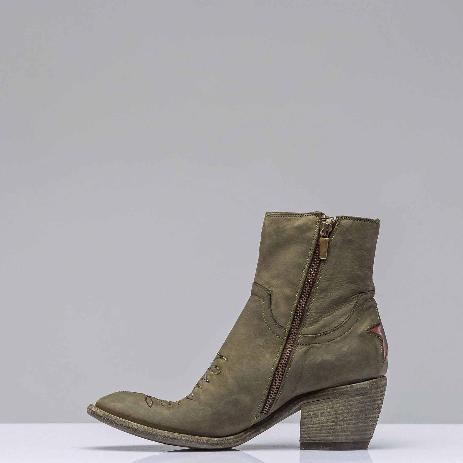 Agave Moss Boot W/ Burgundy Heel Star - Image 5