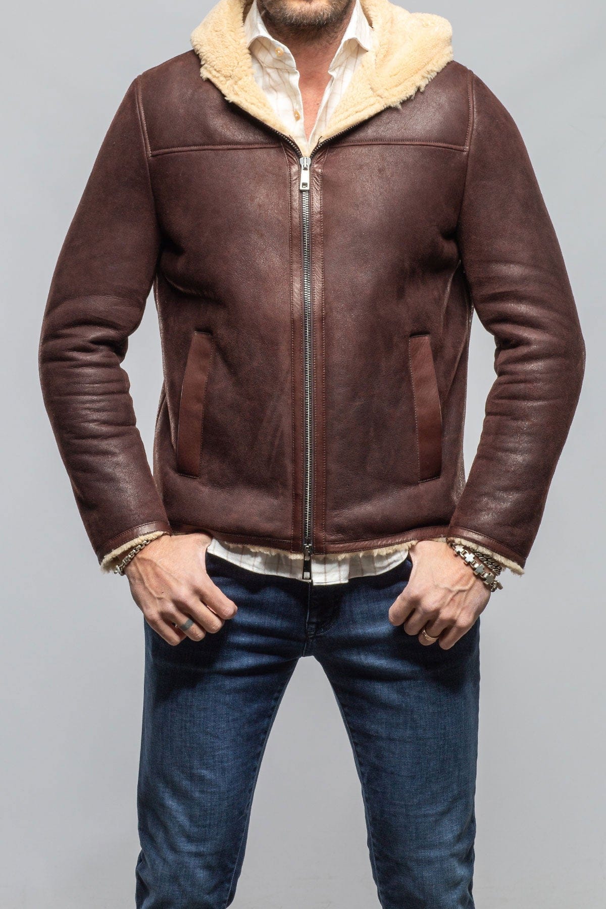 Alfeo Rustico Hooded Shearling In Burgundy