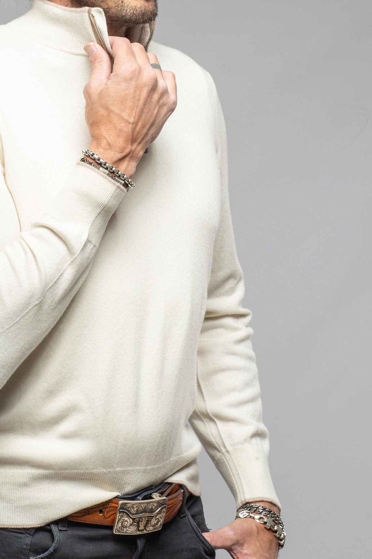 Alvera Cashmere Quarter Zip In Cream - Image 3