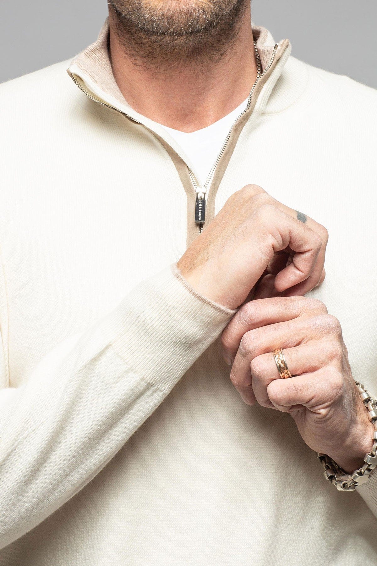 Alvera Cashmere Quarter Zip In Cream - Image 5