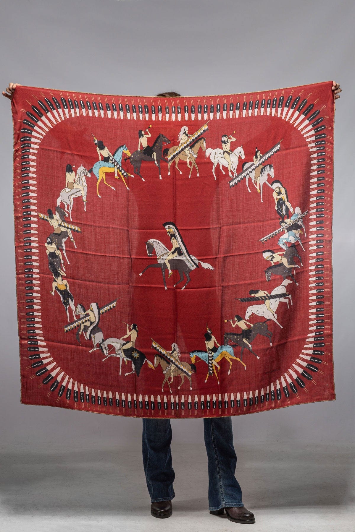 American Indian Cashmere Scarf In Burgundy - Image 3