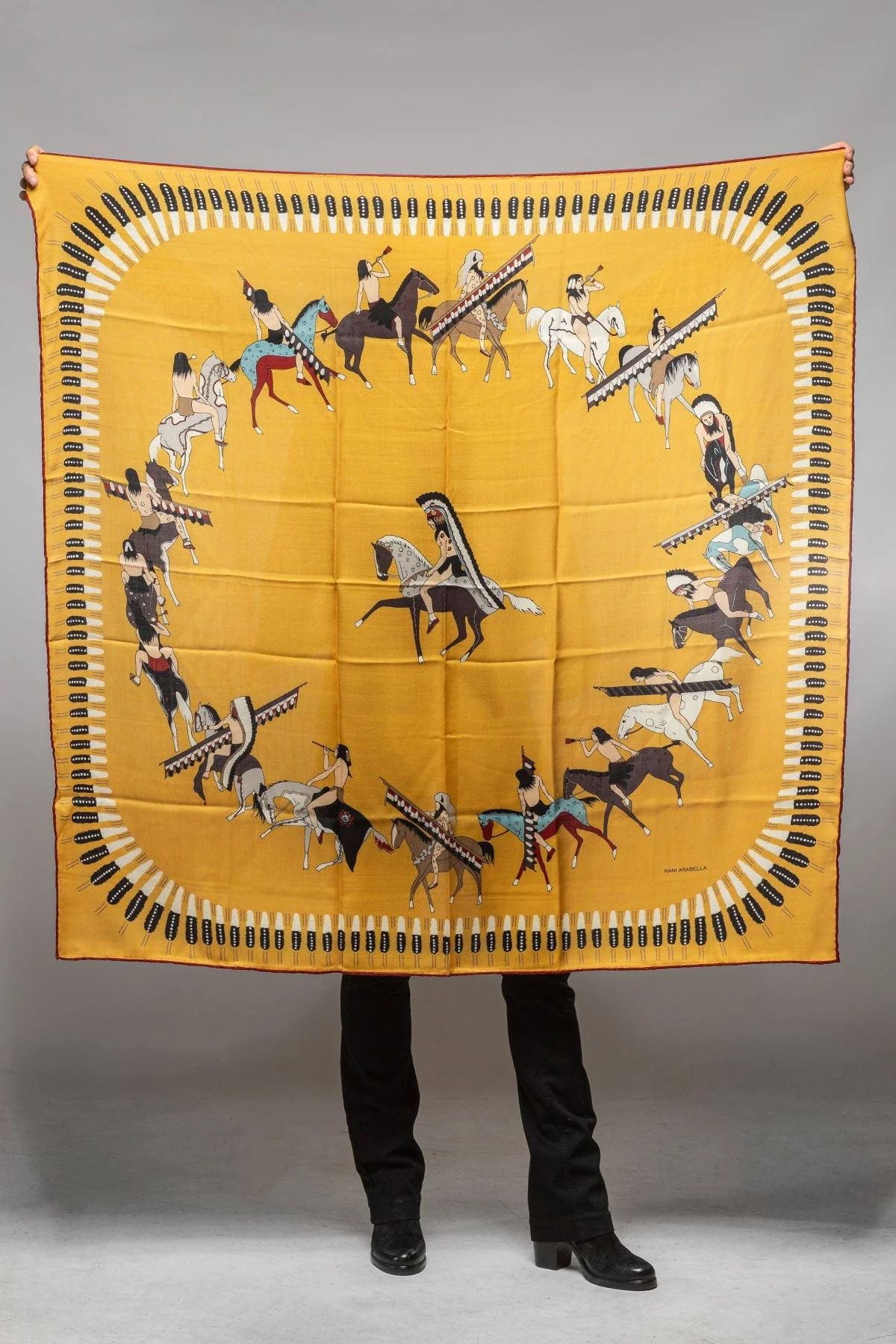 American Indian Cashmere Scarf In Mustard - Image 2