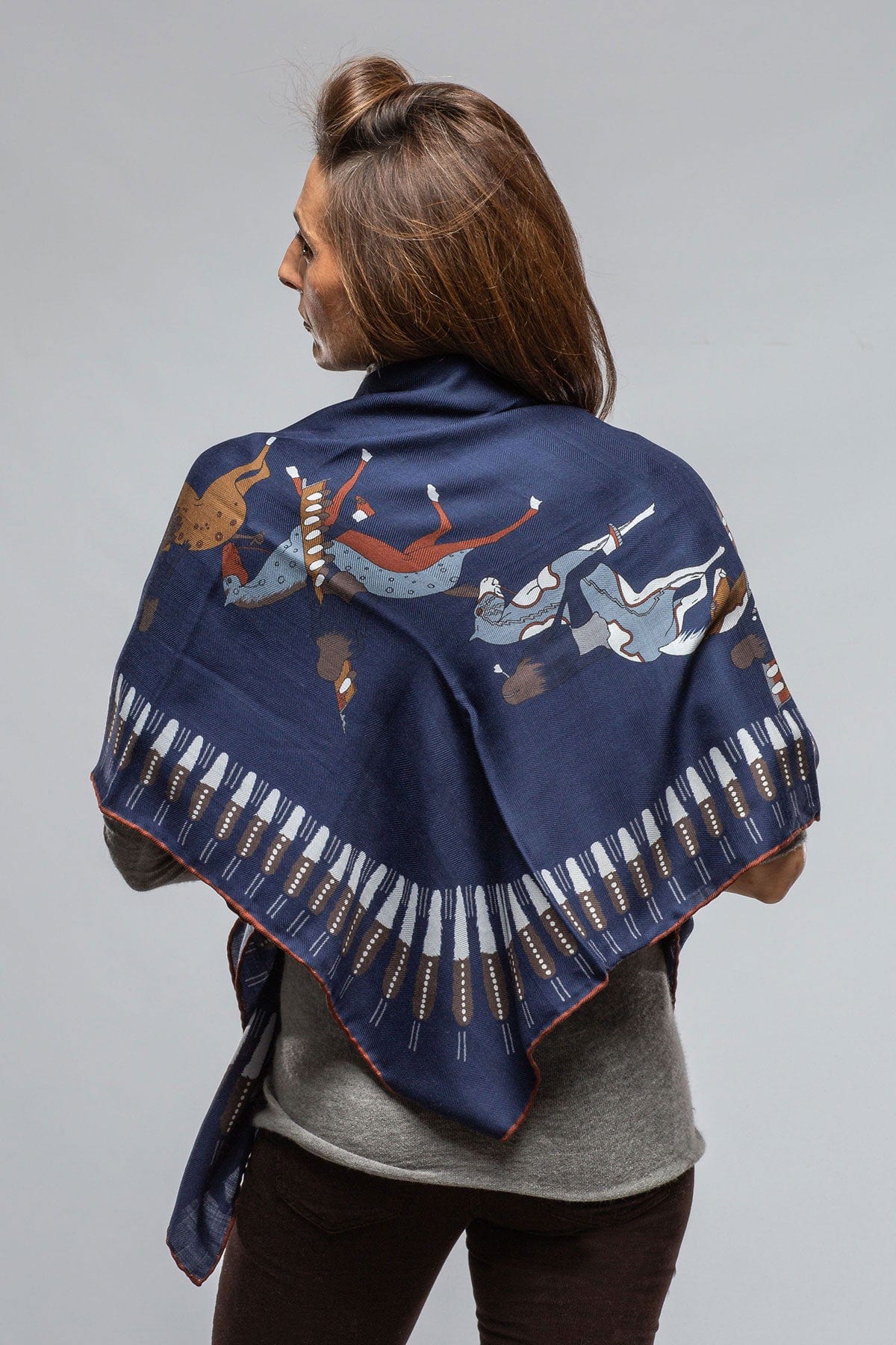 American Indian Cashmere Scarf In Navy - Image 4