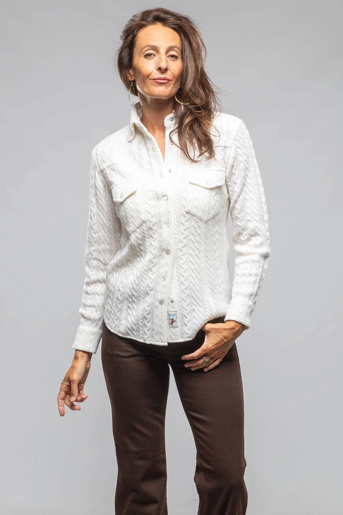 Annabel Cable Cashmere Western Shirt In White