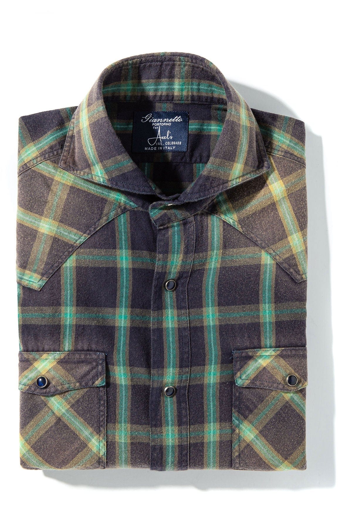 Arakan Western Check Snap Shirt In Navy/Green - Image 5