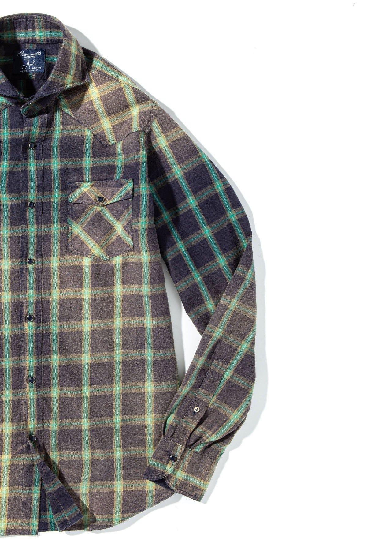 Arakan Western Check Snap Shirt In Navy/Green - Image 6
