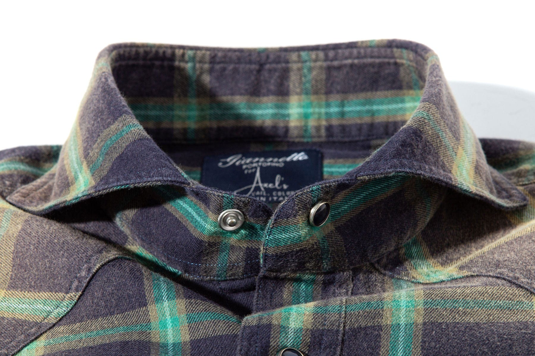 Arakan Western Check Snap Shirt In Navy/Green - Image 7