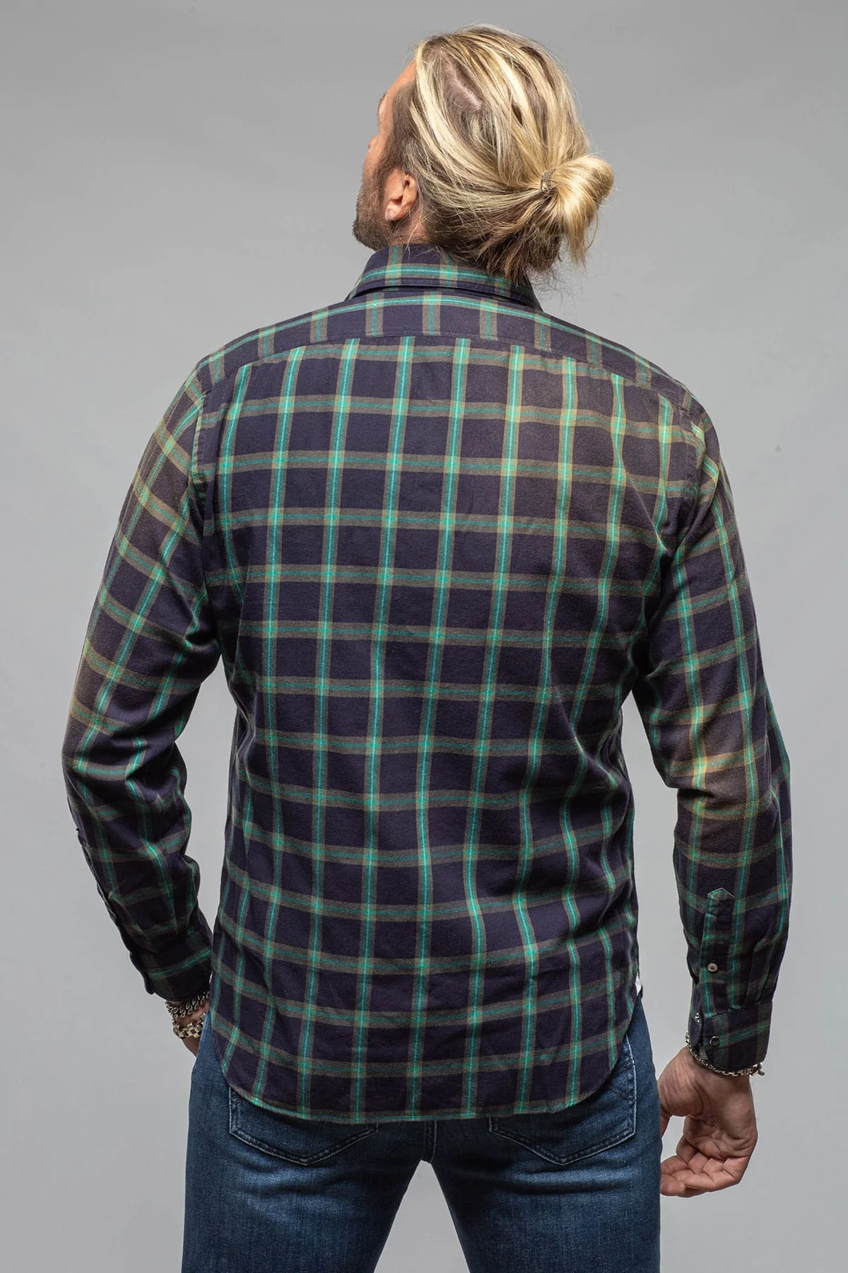 Arakan Western Check Snap Shirt In Navy/Green - Image 8