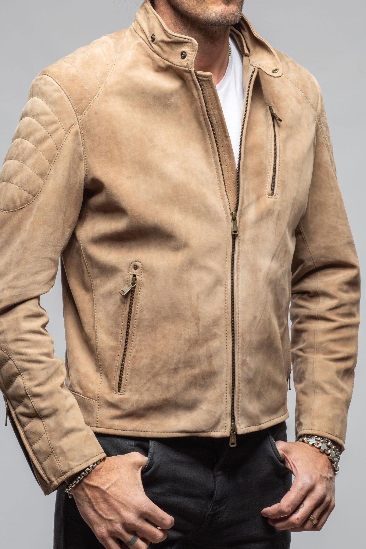 Arrow Suede Moto Jacket In Faun - Image 9