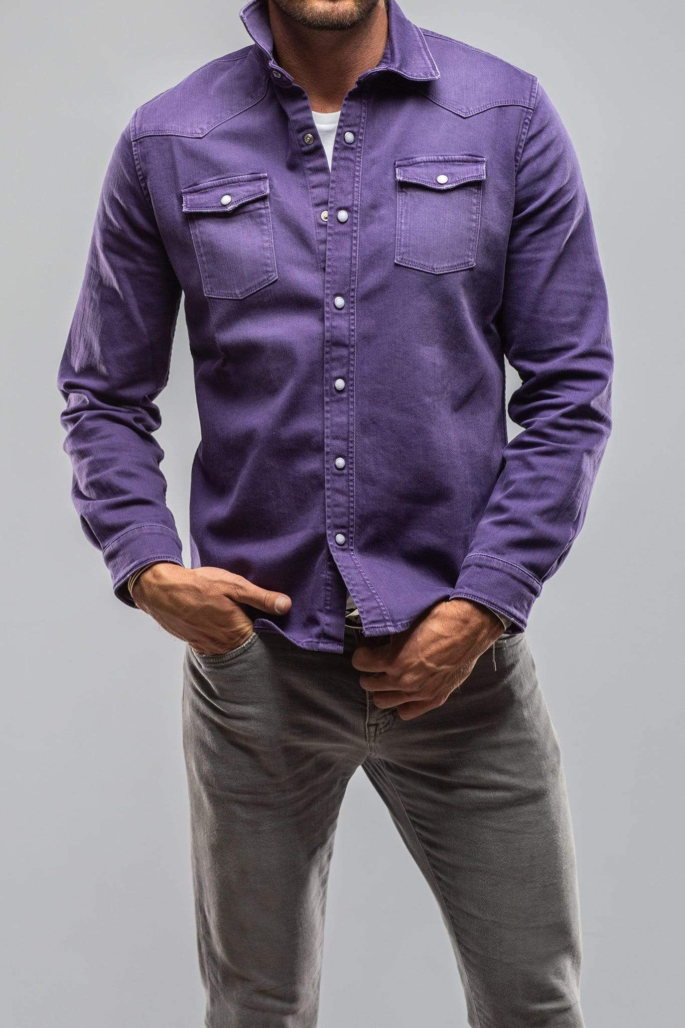 Ranger Colored Denim Snap Shirt In Mirtillo