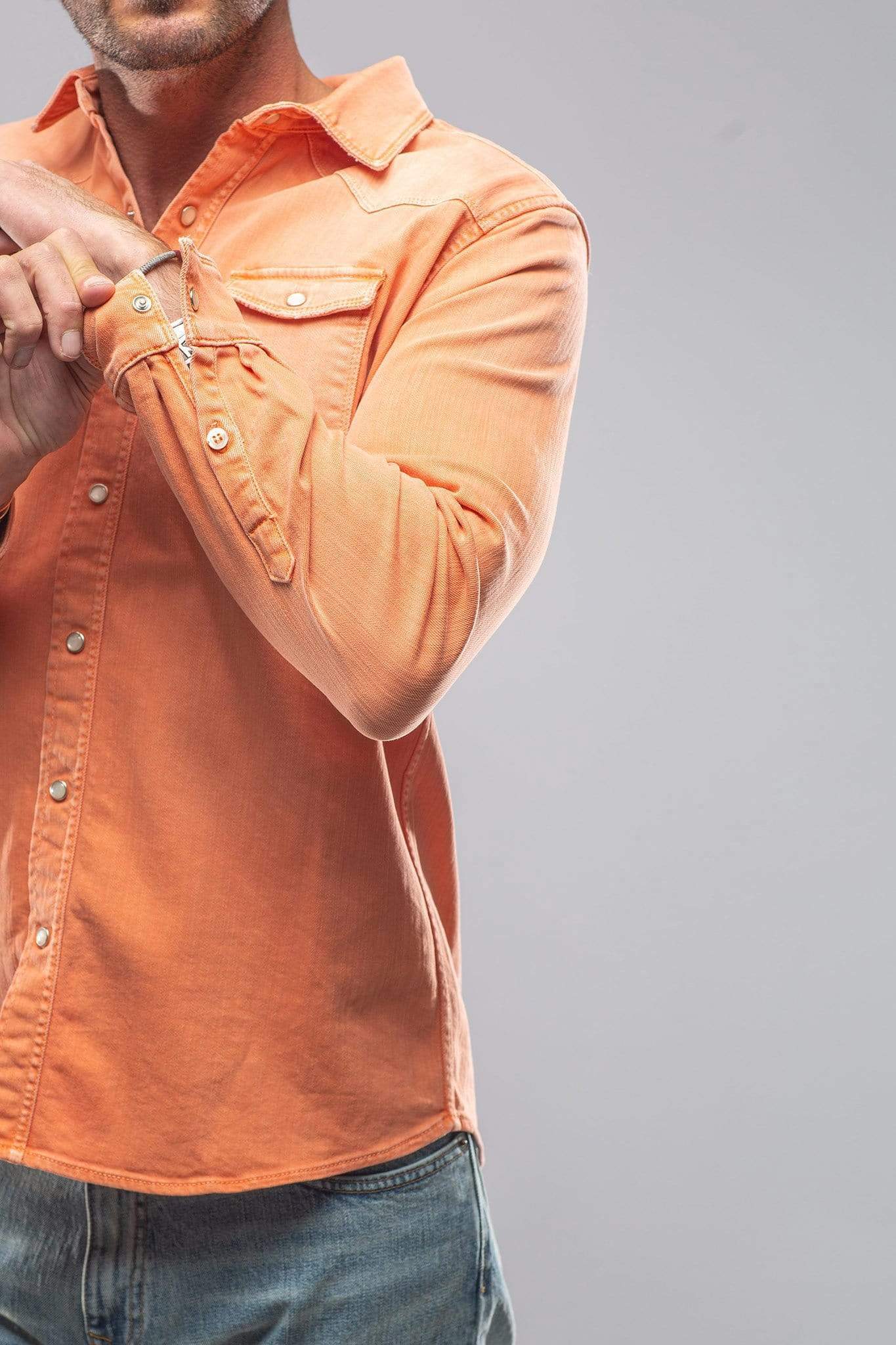 Ranger Colored Denim Snap Shirt In Tangerine - Image 3