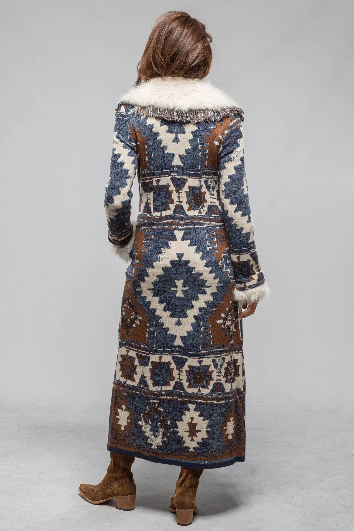 Azteca Long Knit Sweater Coat In Blue - Image 4
