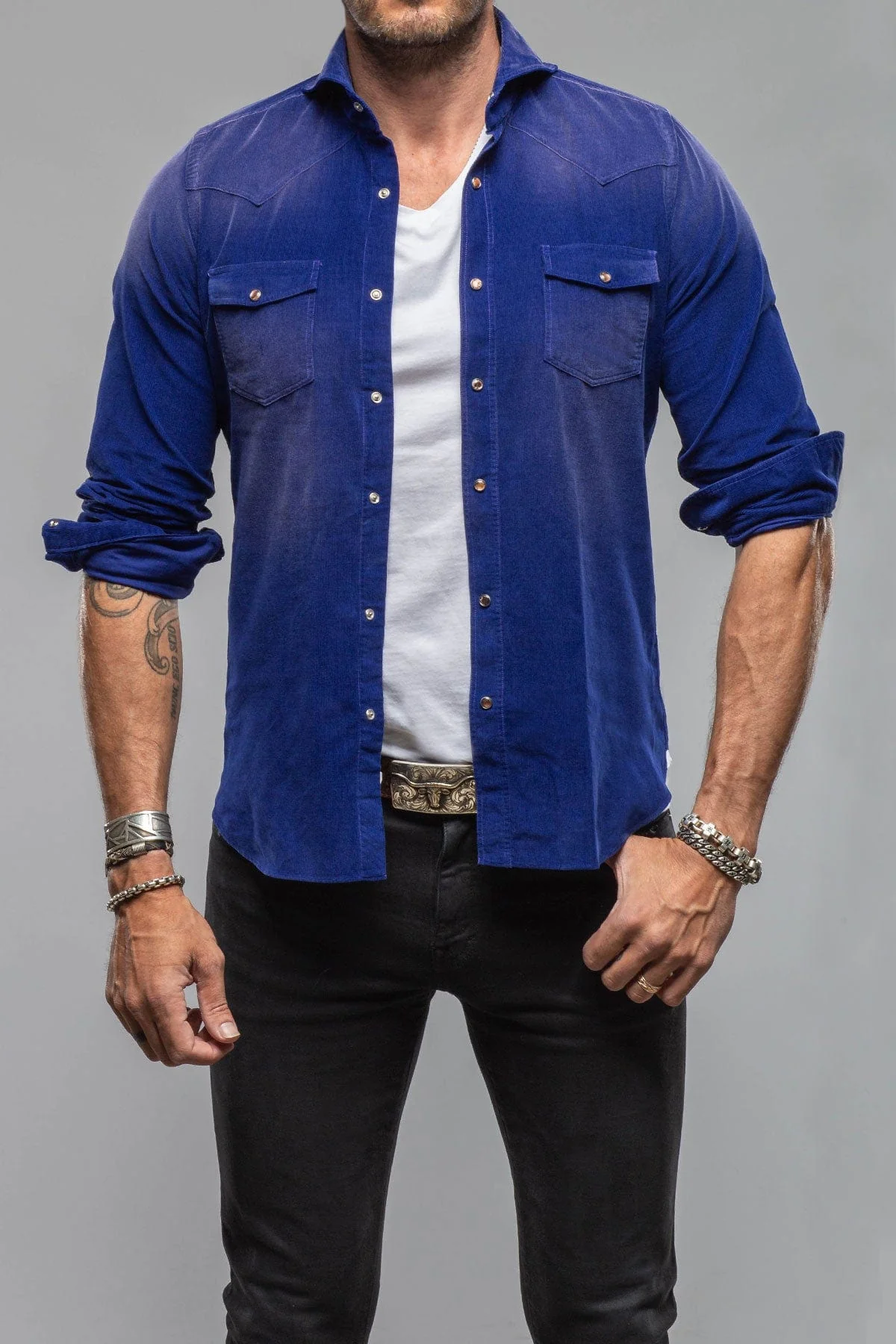 Azure Corduroy Washed Snap In Blue