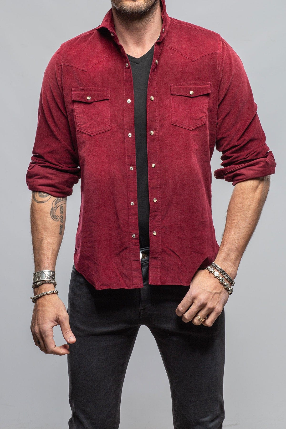 Azure Corduroy Washed Snap In Burgundy