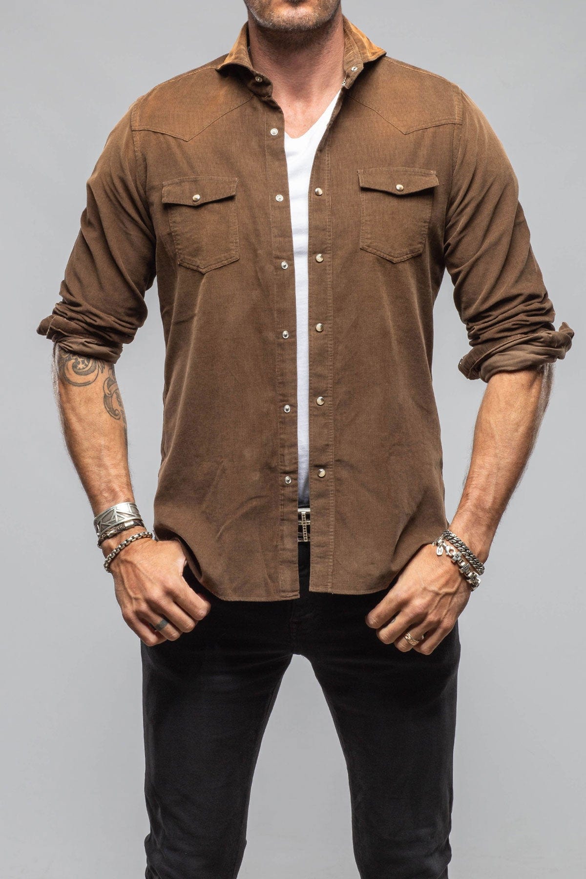 Azure Corduroy Washed Snap In Chocolate