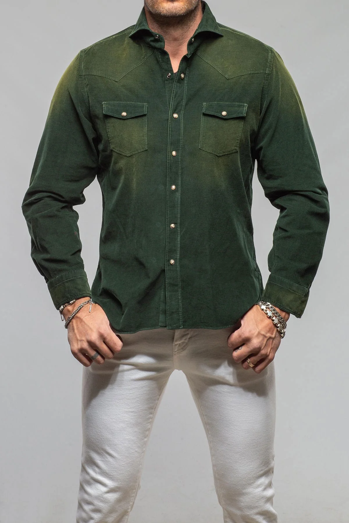 Azure Corduroy Washed Snap In Emerald - Image 2