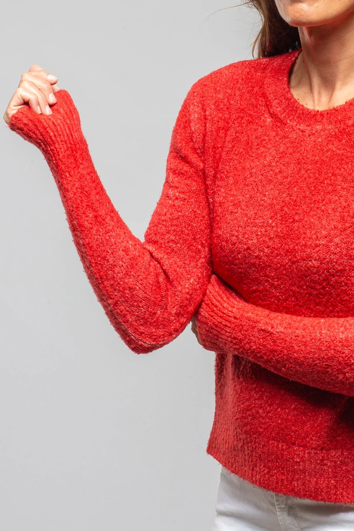 Bari Cropped Crew Neck Sweater In Nail Polish Red - Image 4