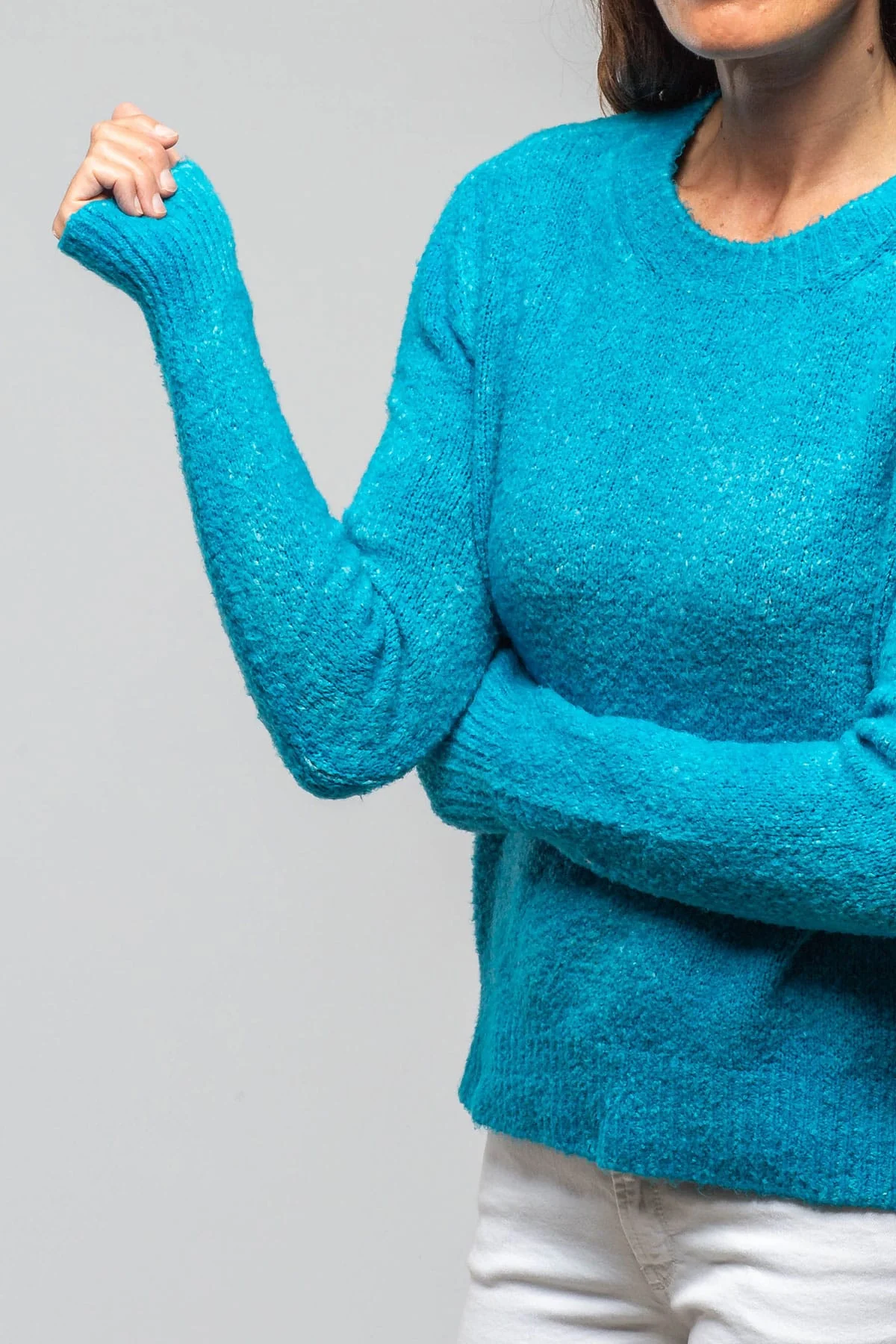 Bari Cropped Crew Neck Sweater In Topaz - Image 3