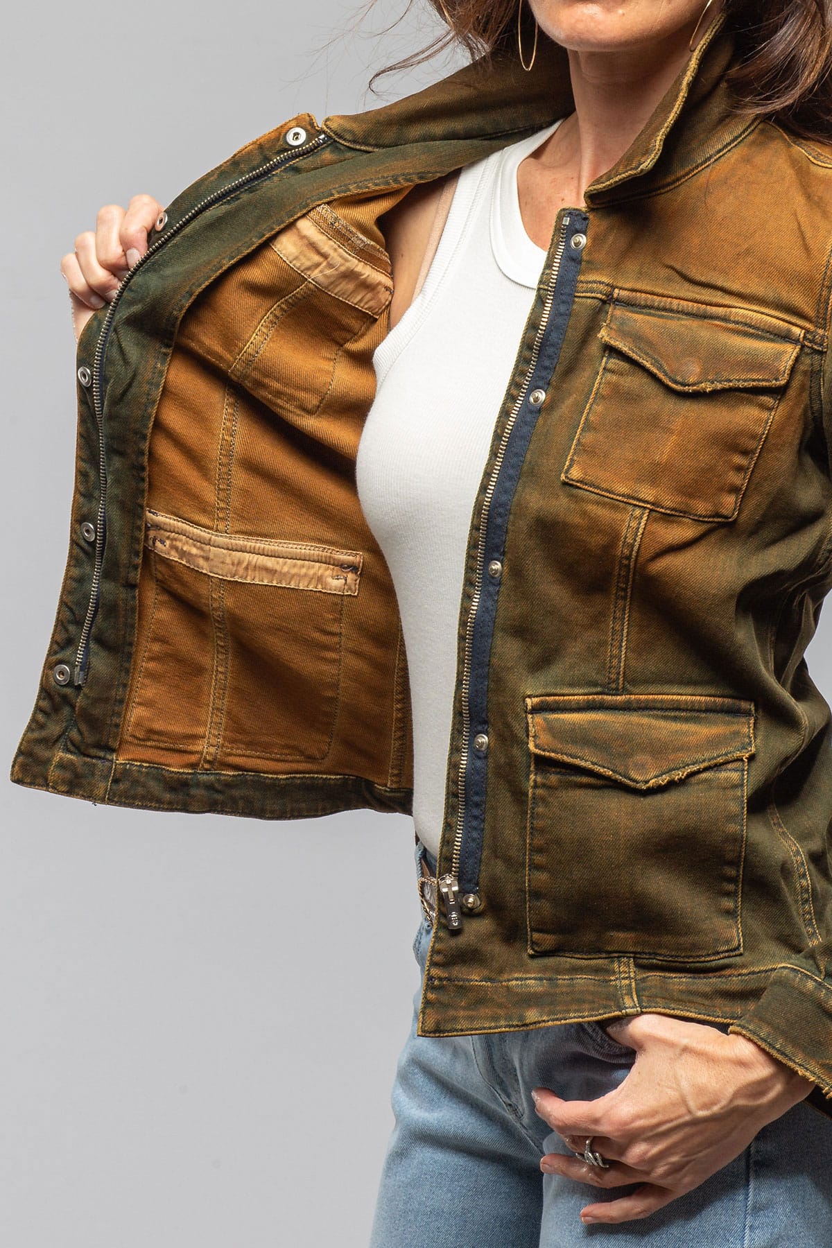 Beale Over-Dyed Denim Jacket In Papaya - Image 8