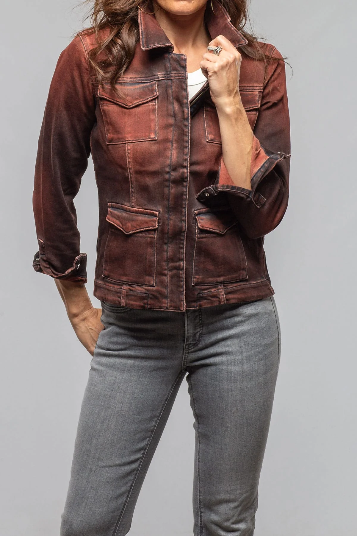 Beale Over-Dyed Denim Jacket In Ruggine Rust
