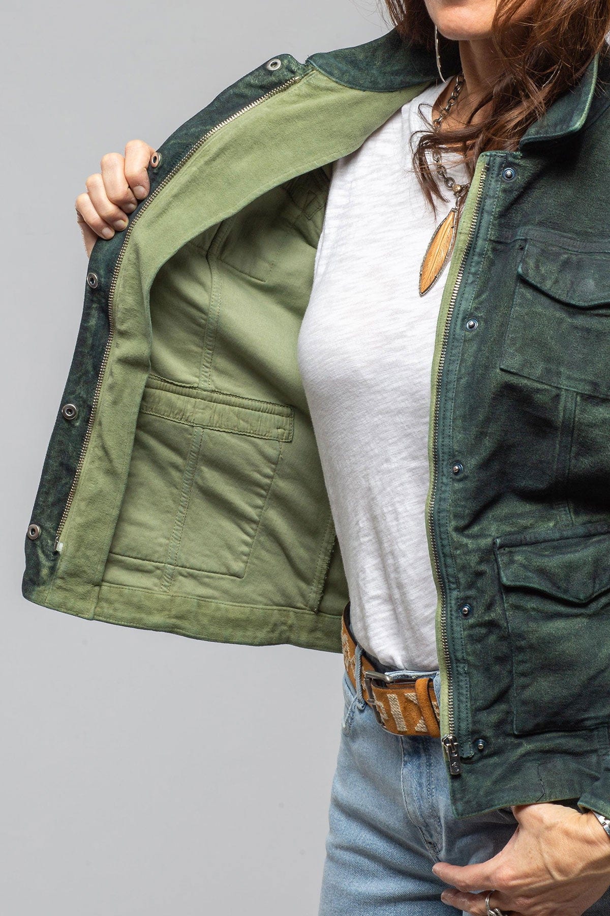 Beale Over-Dyed Moleskin Jacket In Avocado - Image 7