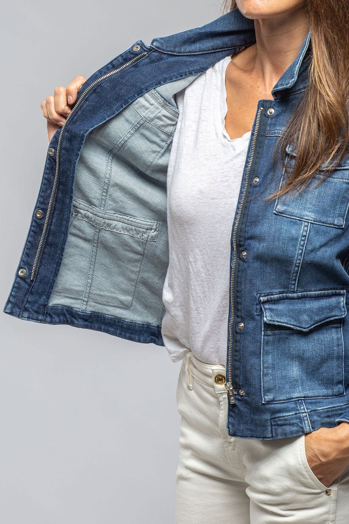 Beale Over-Dyed Denim Jacket In Mid Dark Blue - Image 6