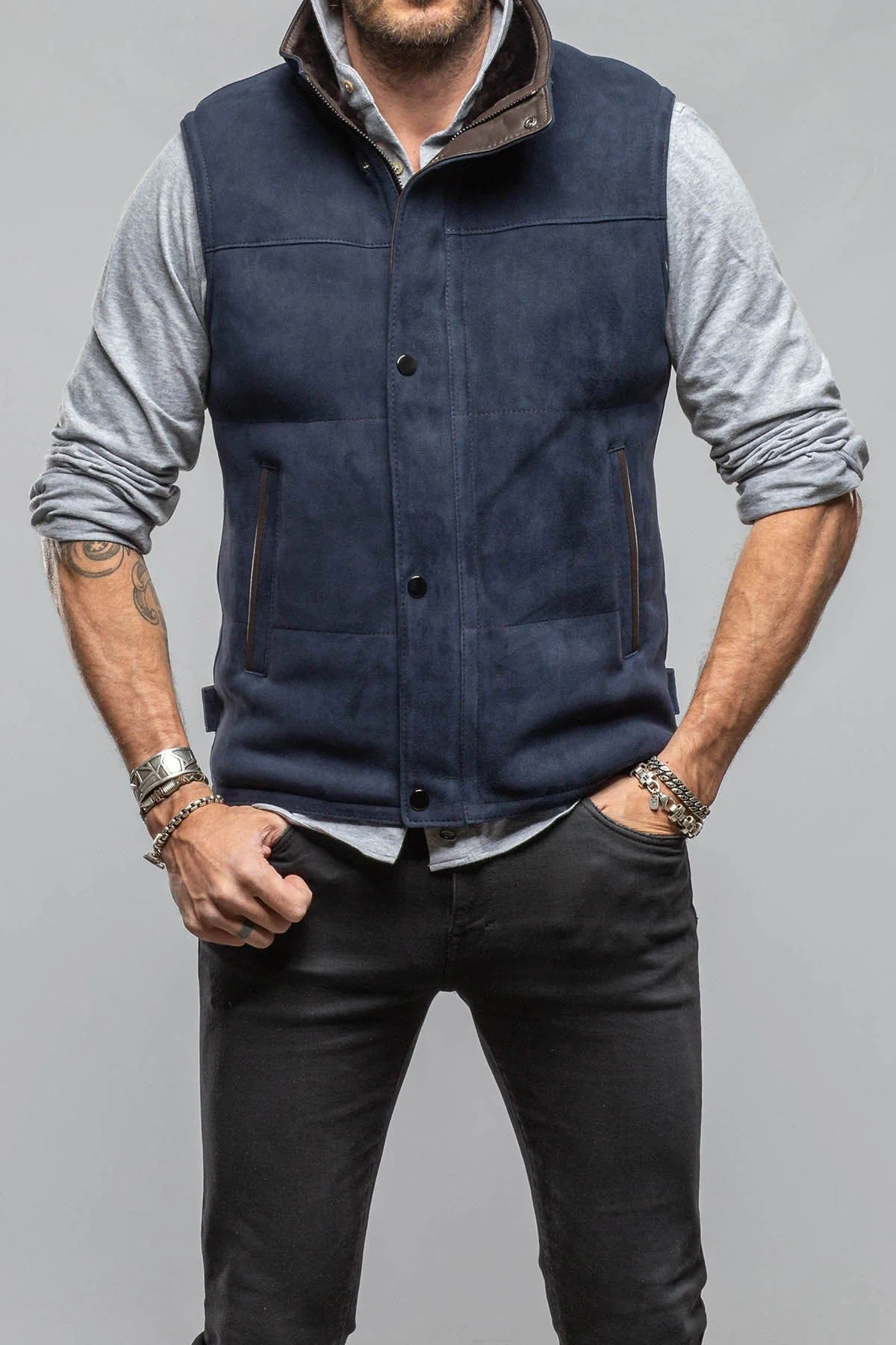 Salish Shearling Vest In Navy
