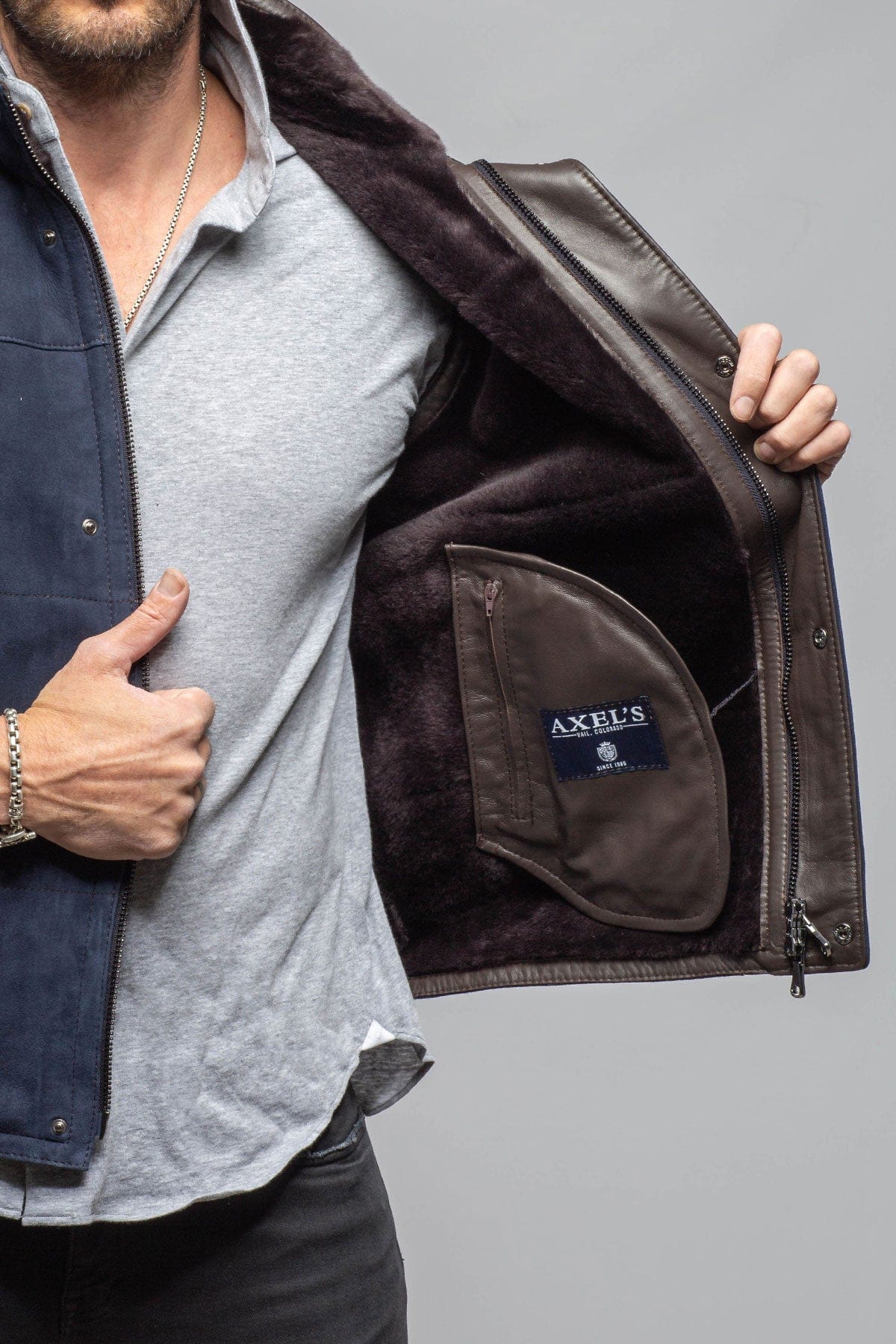 Salish Shearling Vest In Navy - Image 3