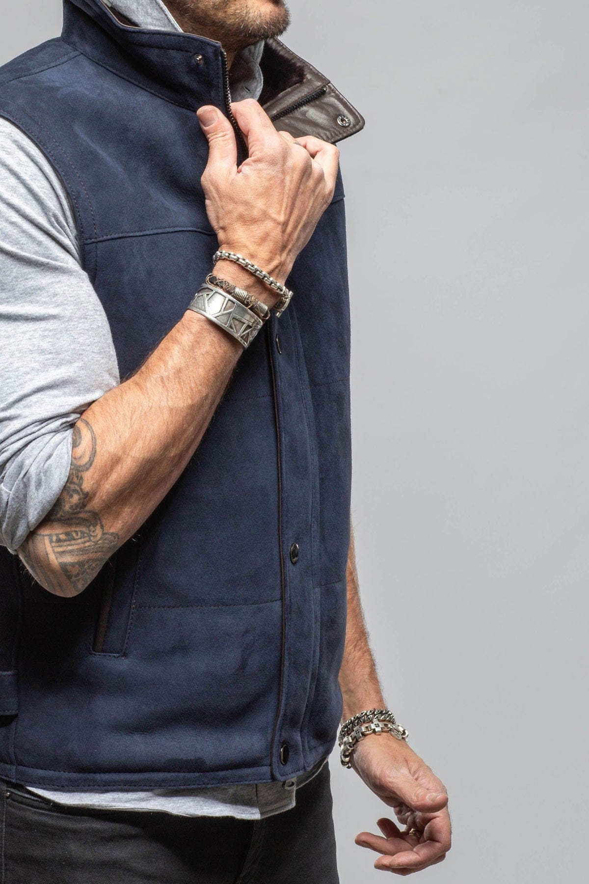Salish Shearling Vest In Navy - Image 4
