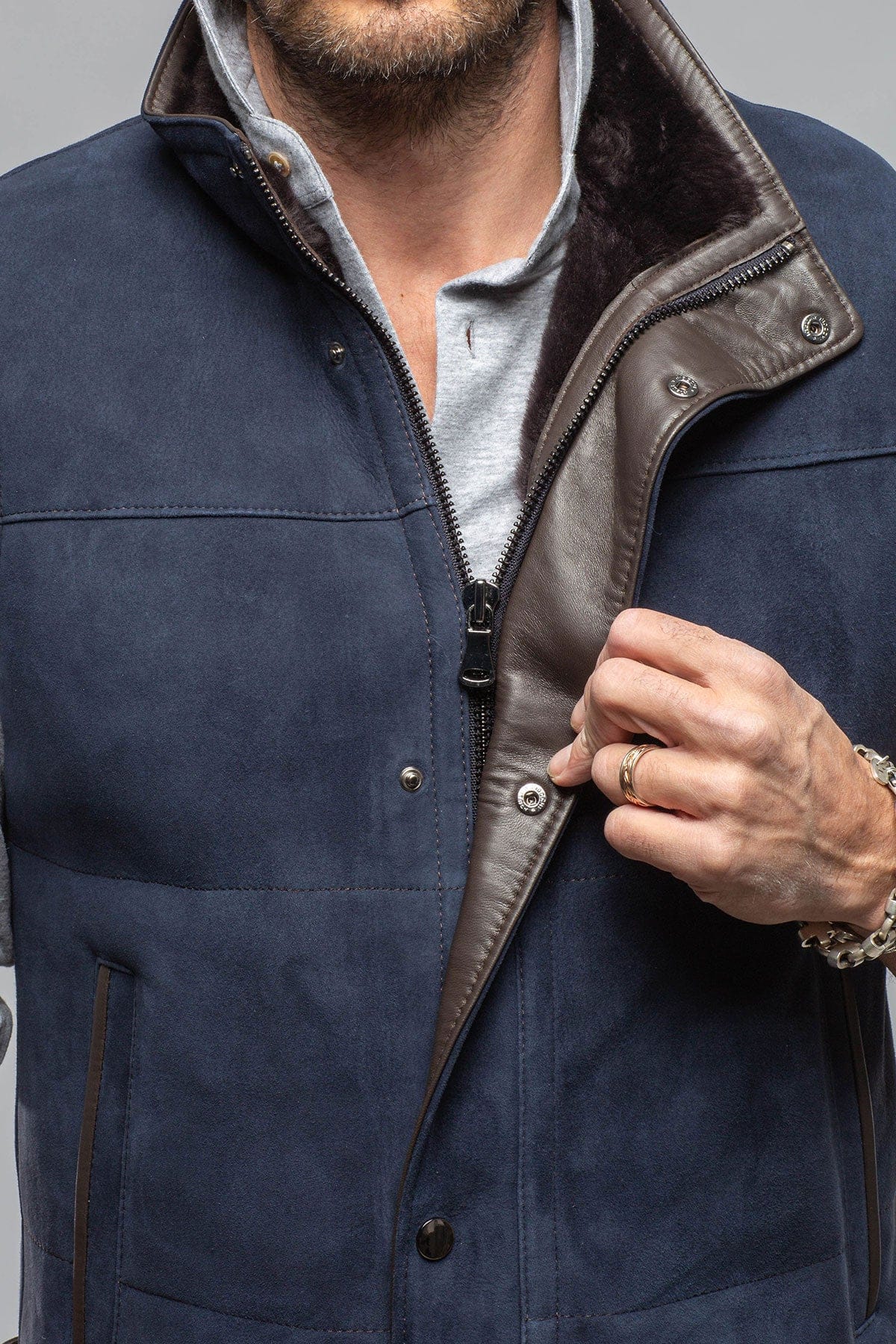 Salish Shearling Vest In Navy - Image 6
