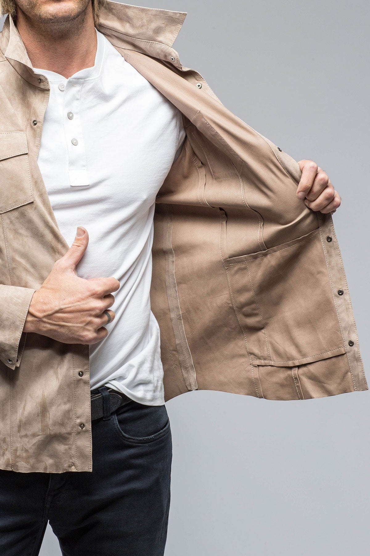Bello Suede Shirt In Roccia - Image 4