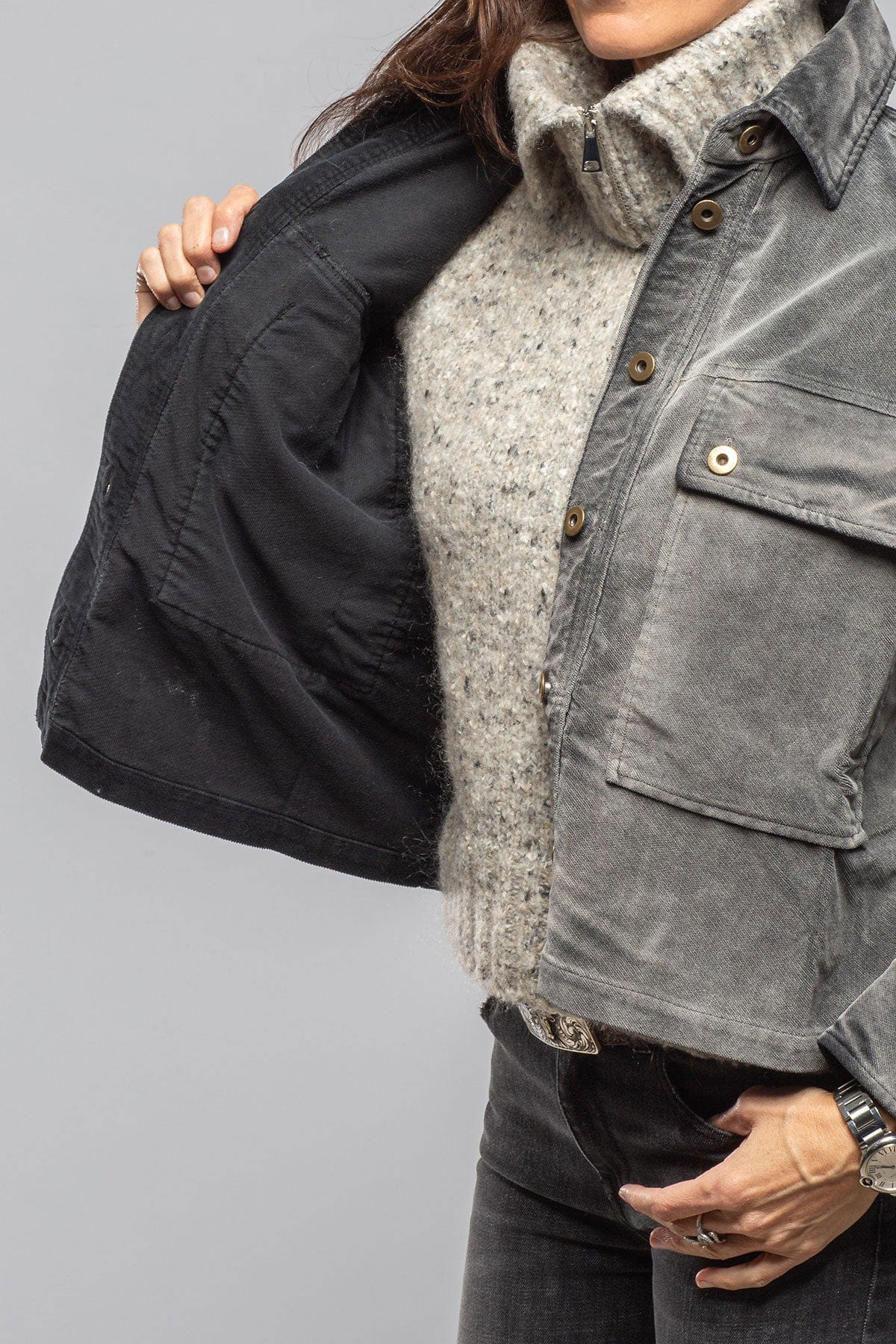 Betel Short Moleskin Jacket In Anthracite - Image 3