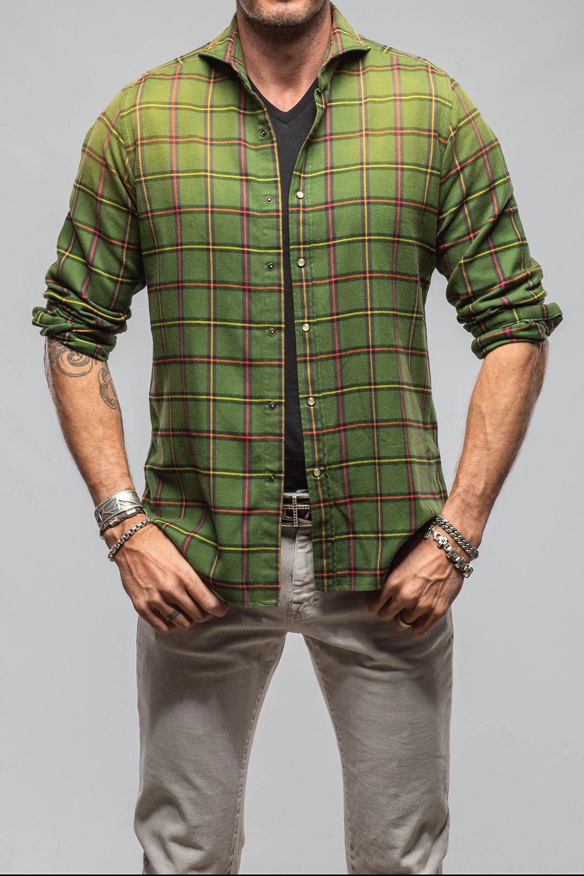 Blissful Cotton Check Snap Shirt In Green Window Pane