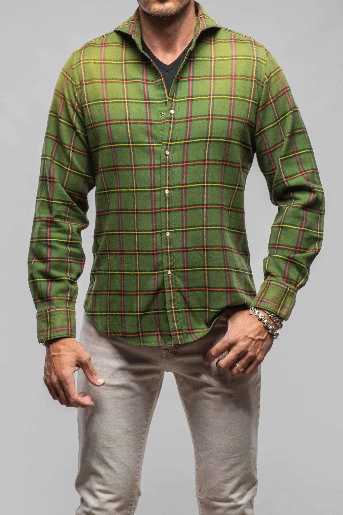 Blissful Cotton Check Snap Shirt In Green Window Pane - Image 2