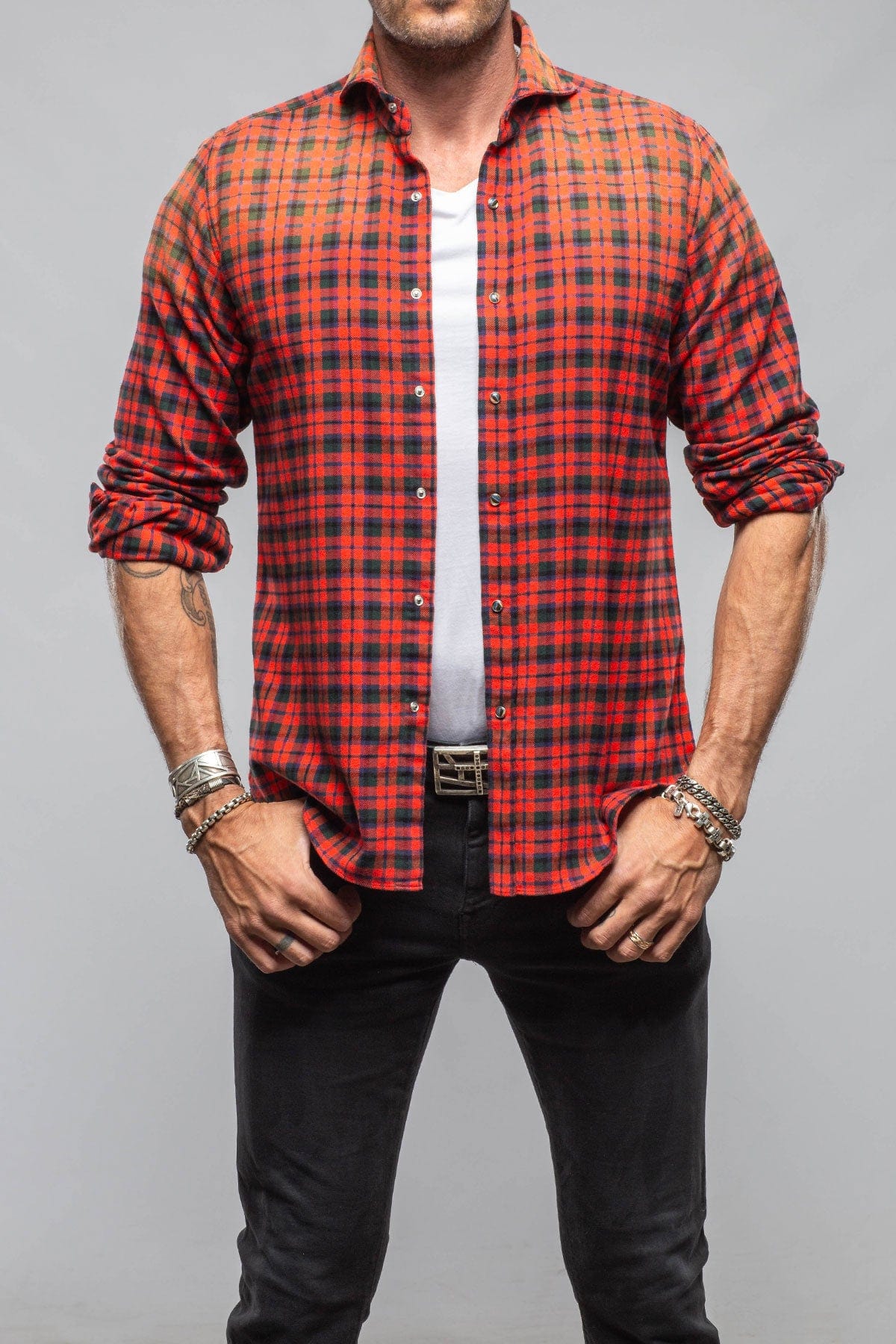 Blissful Cotton Check Snap Shirt In Red Black