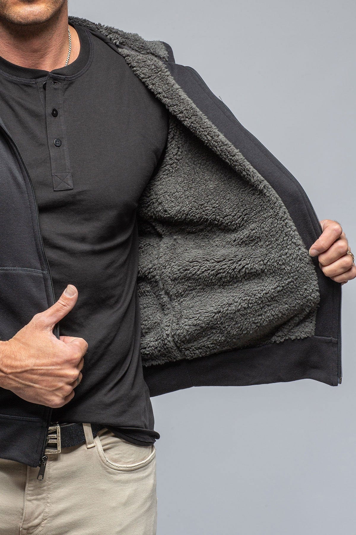 Bodie Sherpa Hoodie in Black - Image 2