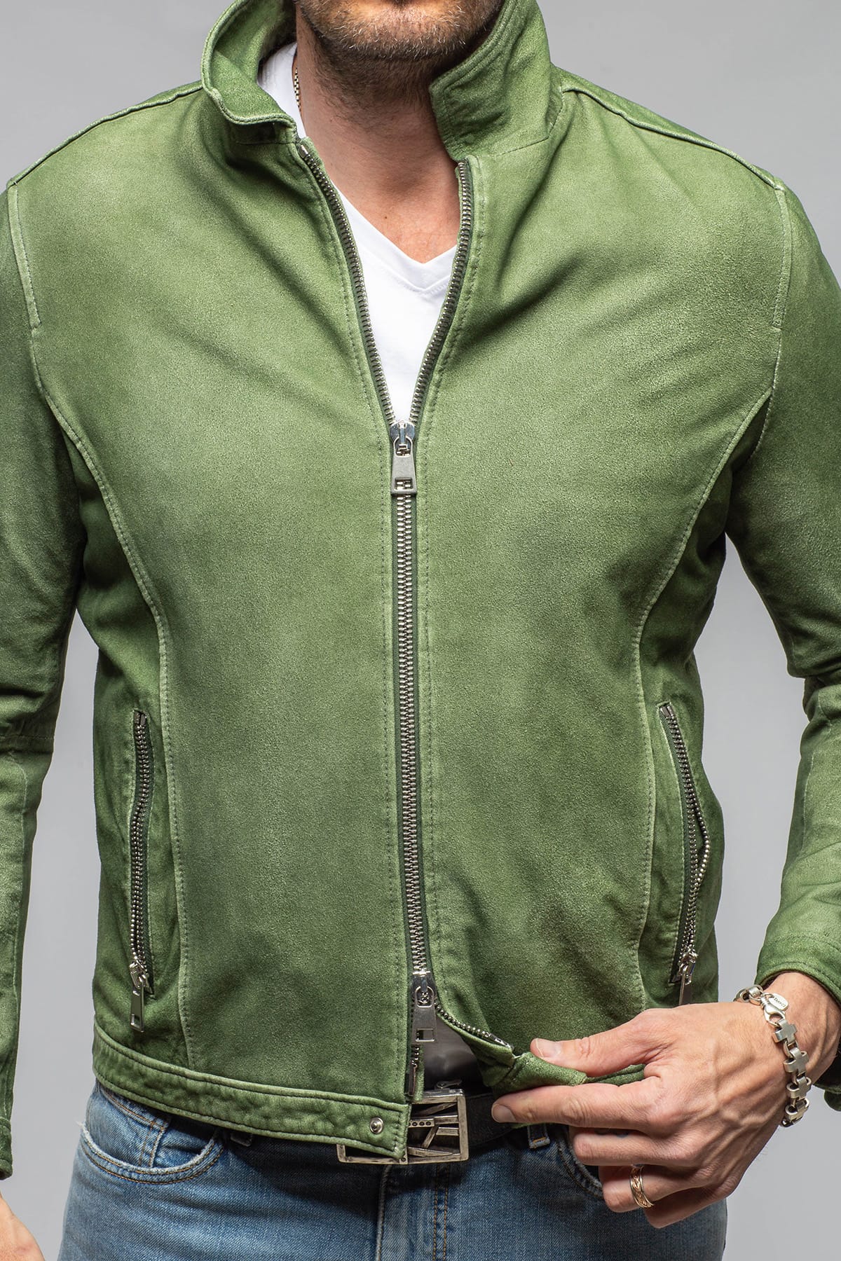 Brando Suede Moto Jacket In Green - Image 2