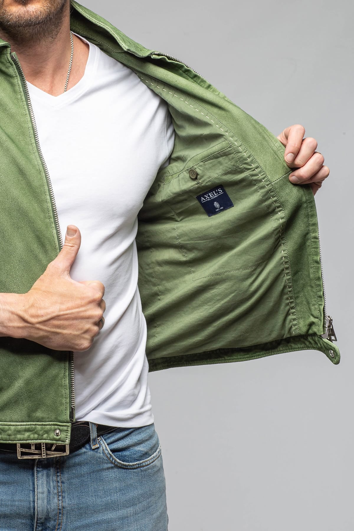 Brando Suede Moto Jacket In Green - Image 3