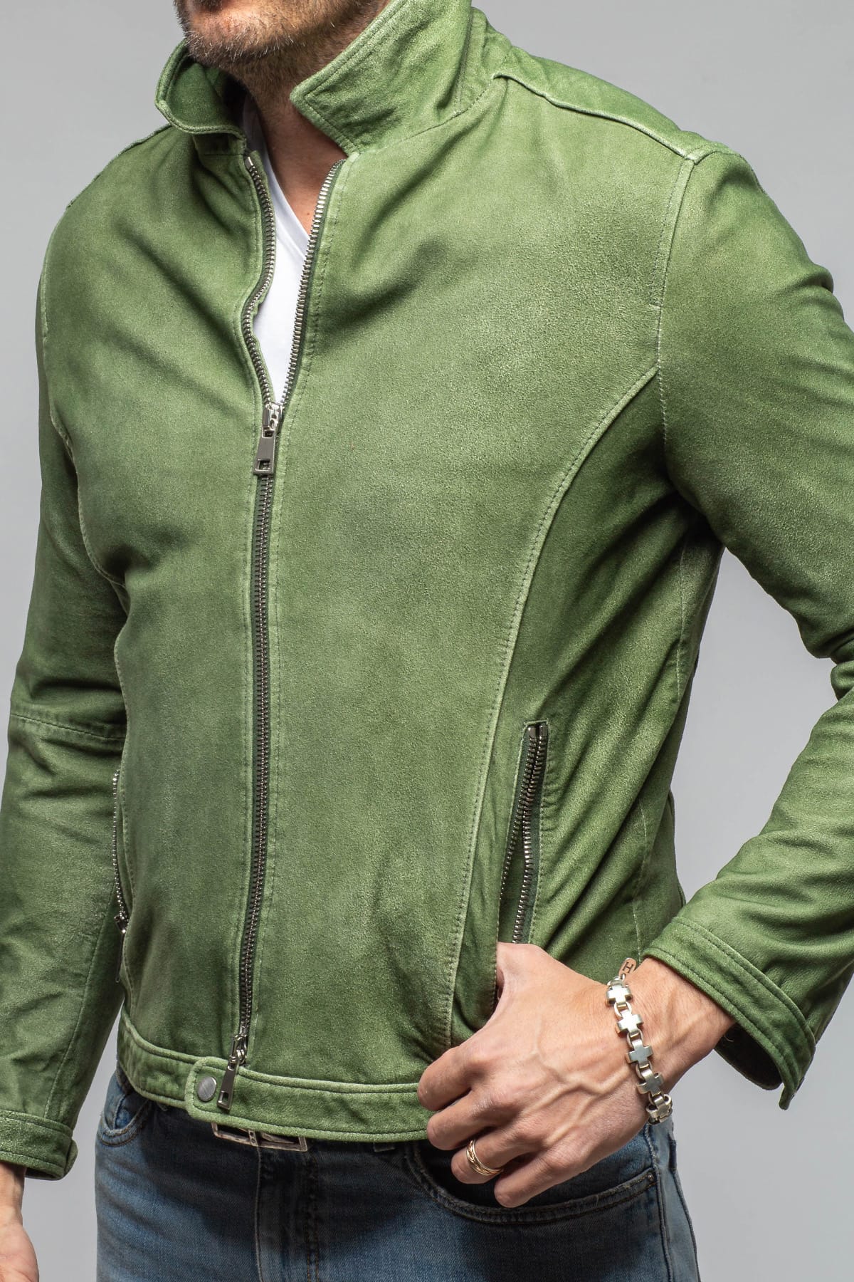 Brando Suede Moto Jacket In Green - Image 4