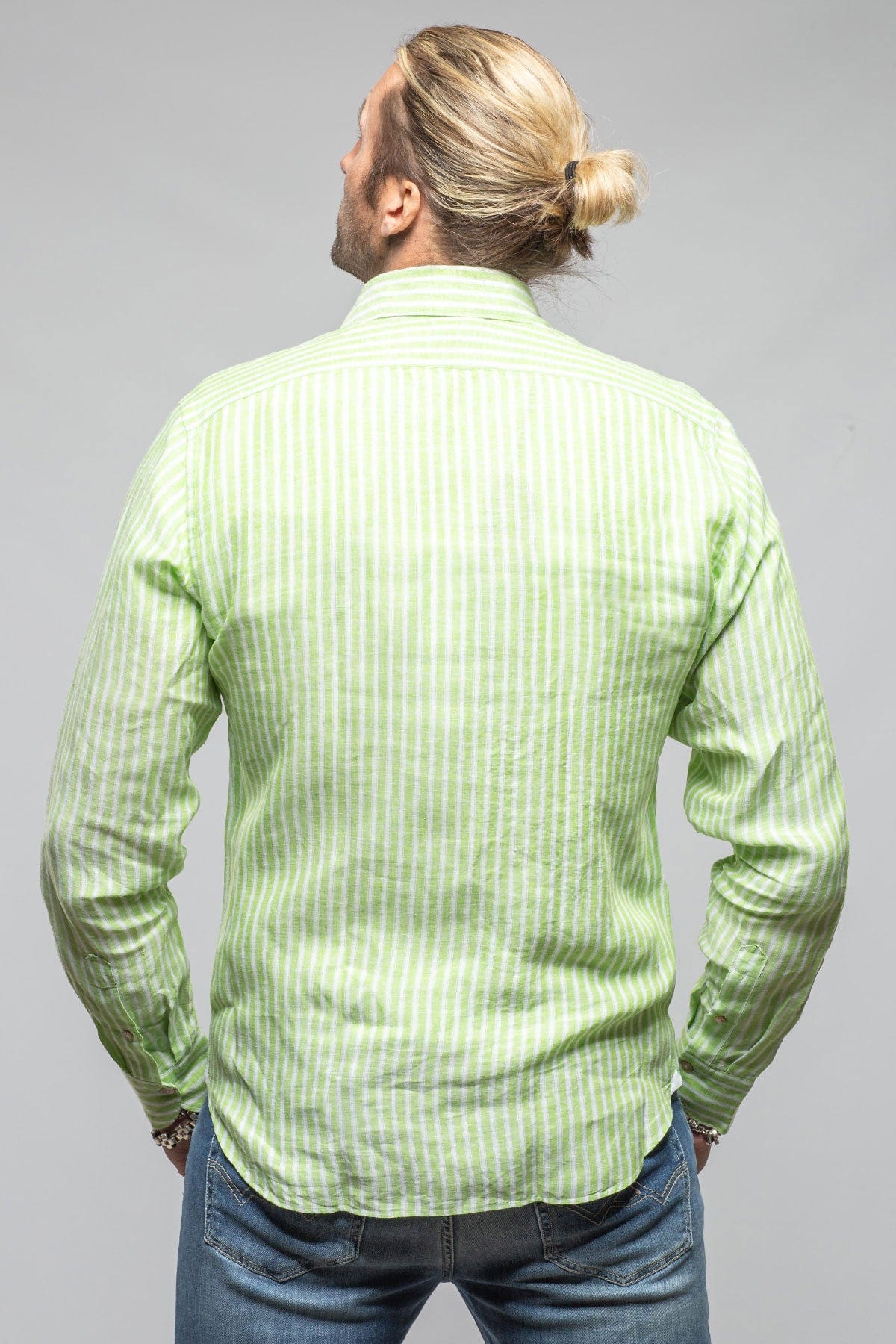 Bulliet Linen Stripe Shirt In Green - Image 5