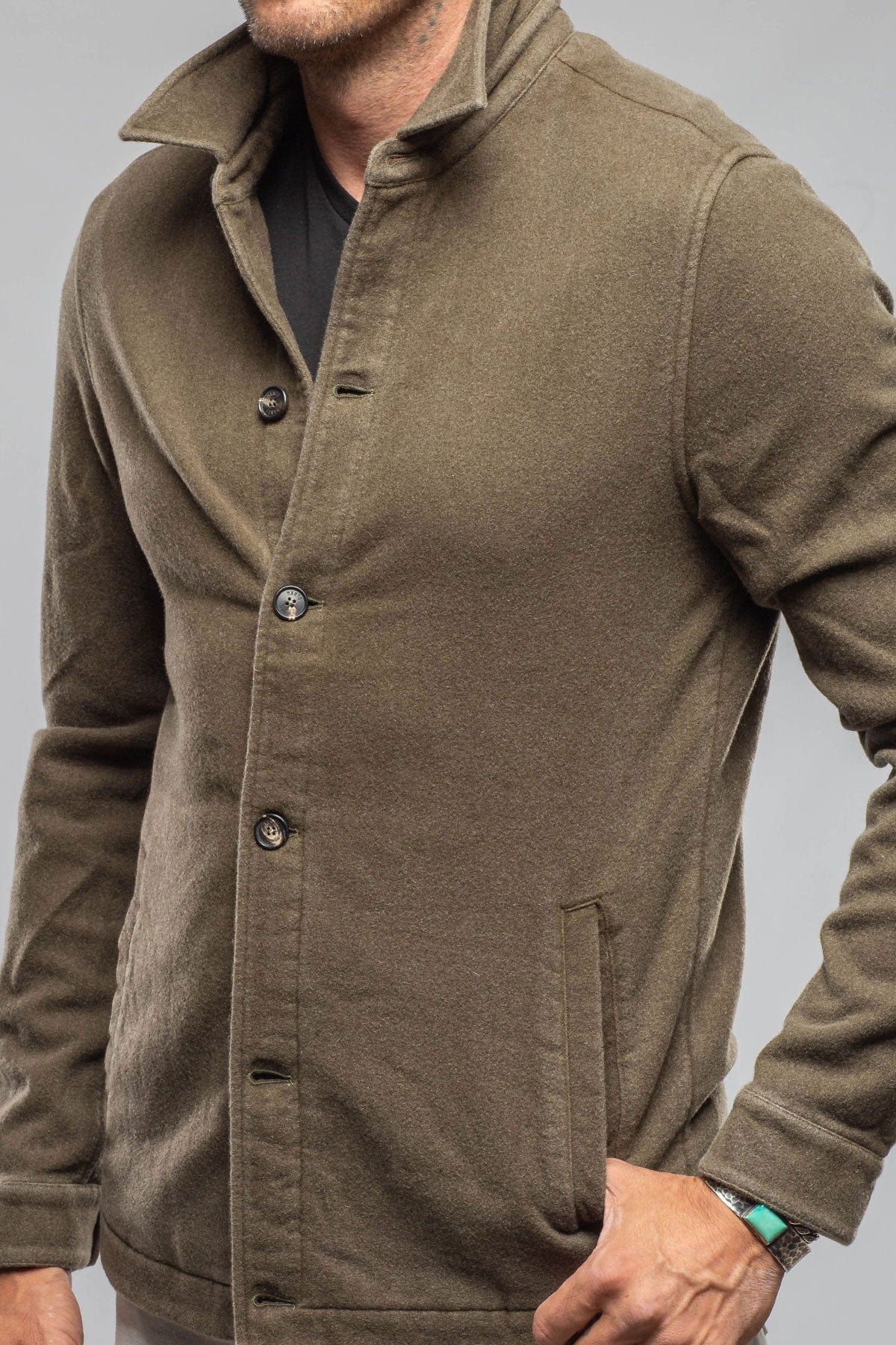 Calderwood Garment Dyed Shirt Jacket In Olive - Image 3