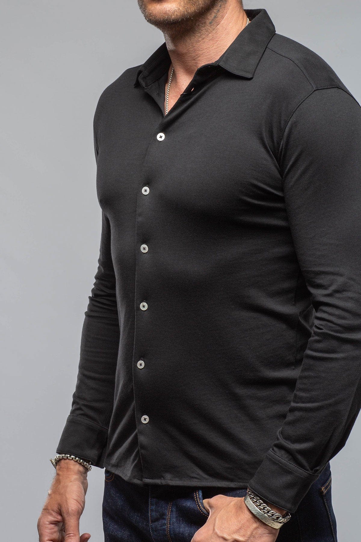 Cambria Button Up Polo in Black - Image 2