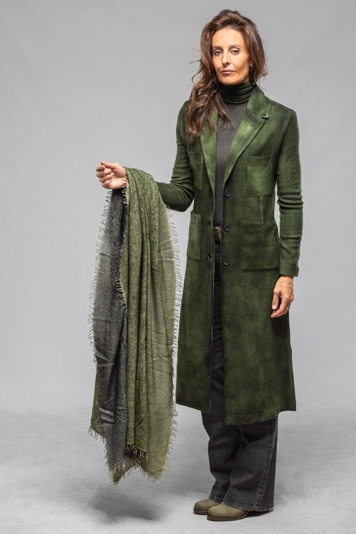 Cantare Cashmere Fringe Scarf In Shaded Shrub - Image 3