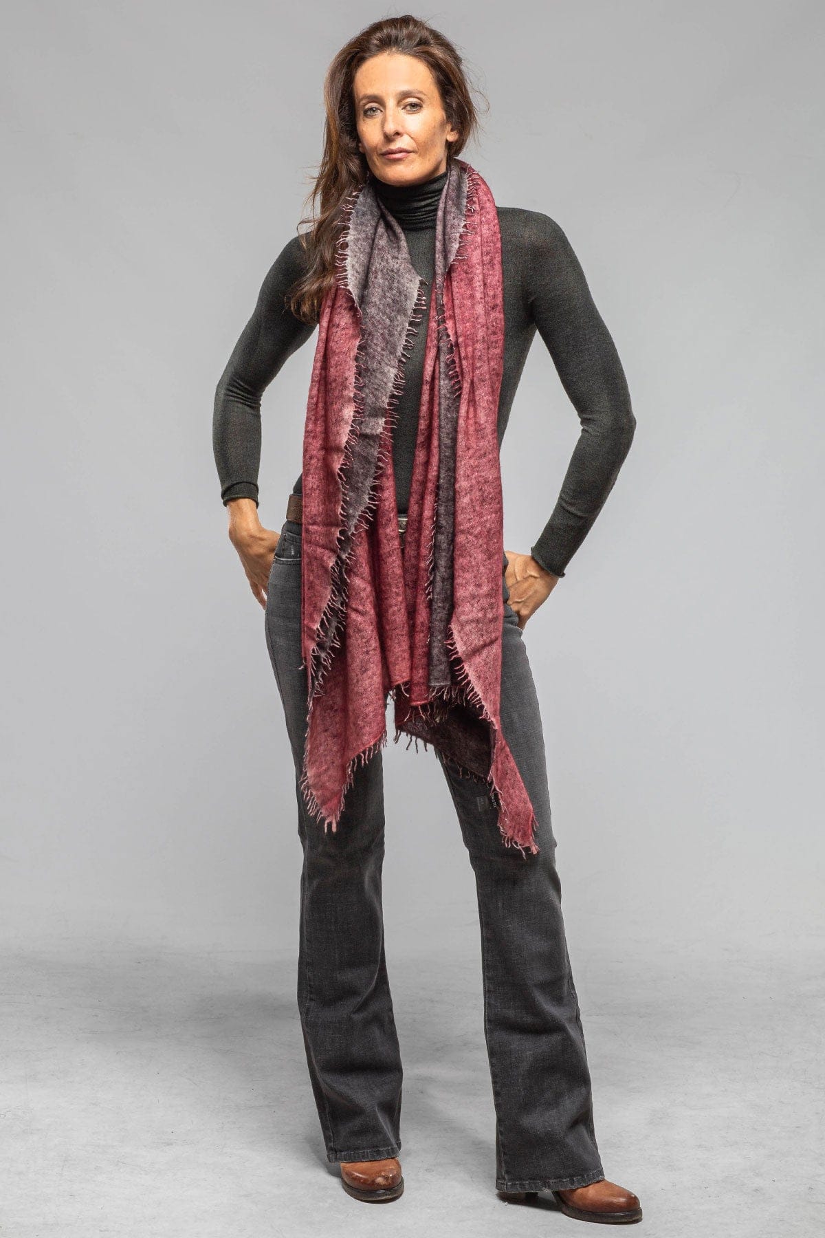 Cantare Cashmere Fringe Scarf In Shaded Wine - Image 4