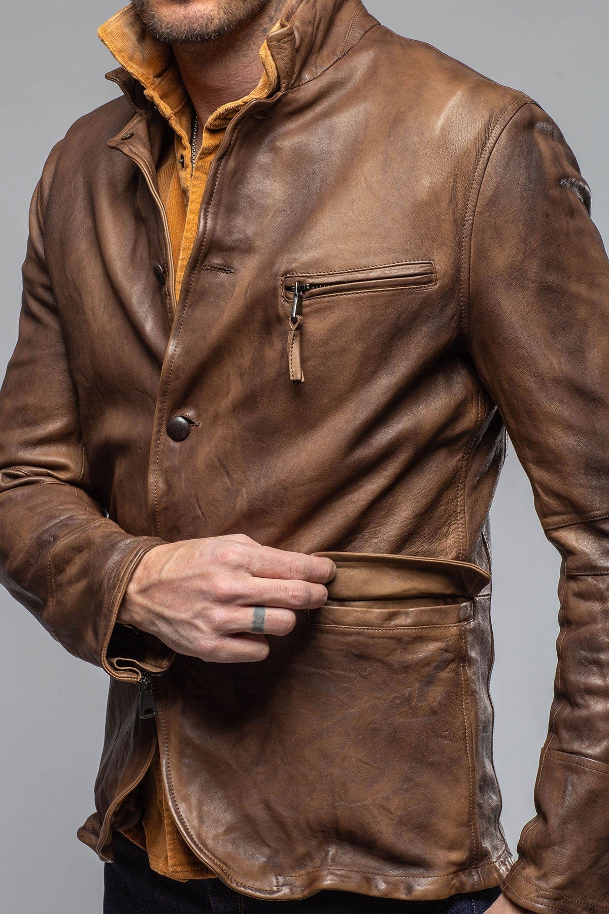 Chance Leather Blazer In Chocolate - Image 4