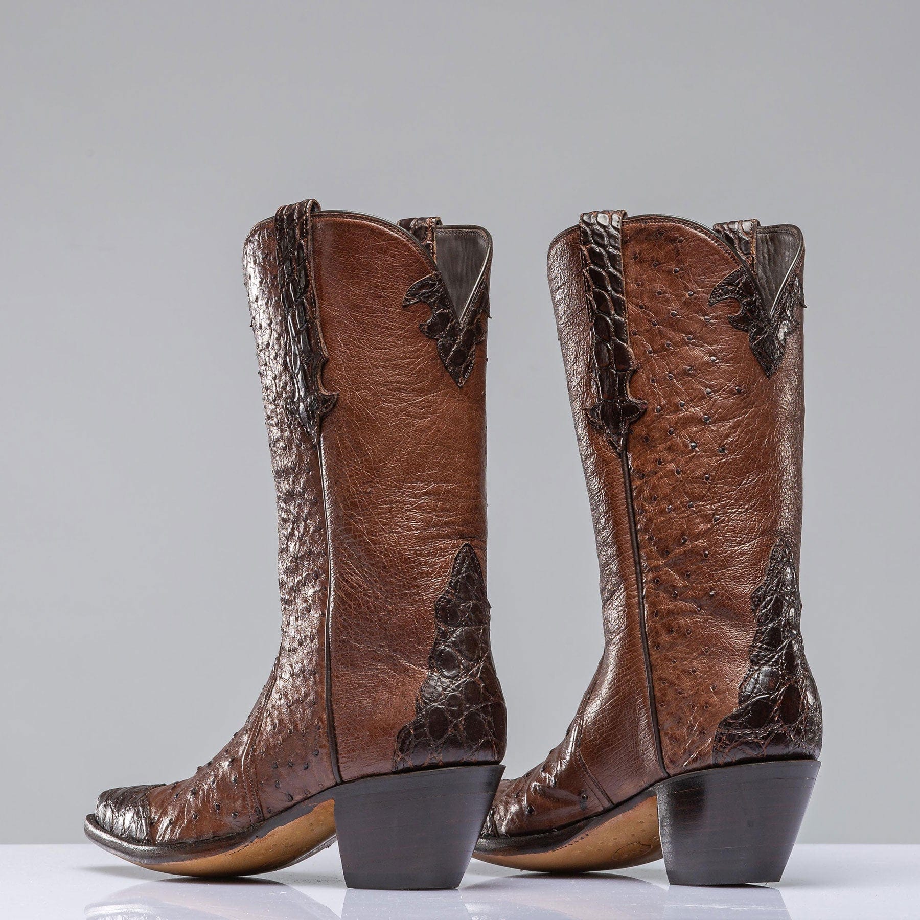 Chocolate Ostrich Mid Boot with Alligator - Image 5