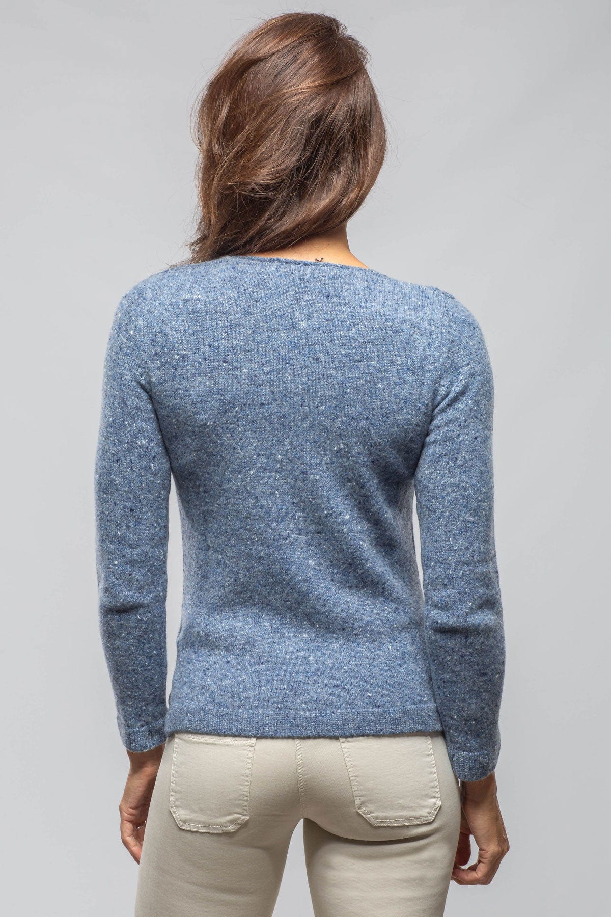 Cleo V-Neck Donegal Sweater In Soft Denim - Image 3